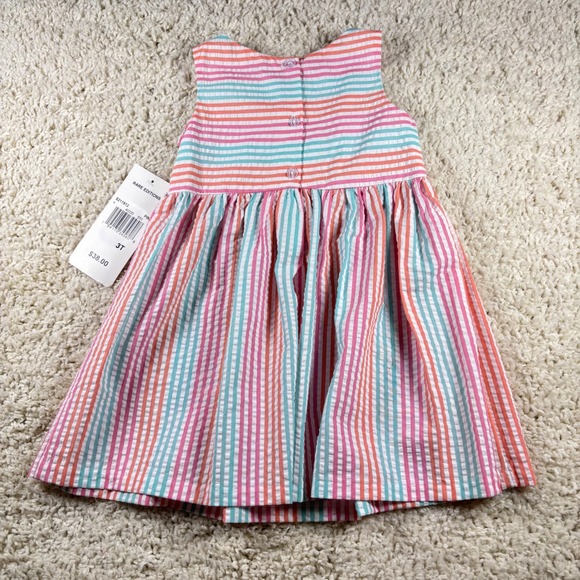 Rare Editions Kids Girls Pink Blue Orange Stripe Cupcake Seersucker Dress Sz 3T - Picture 8 of 8